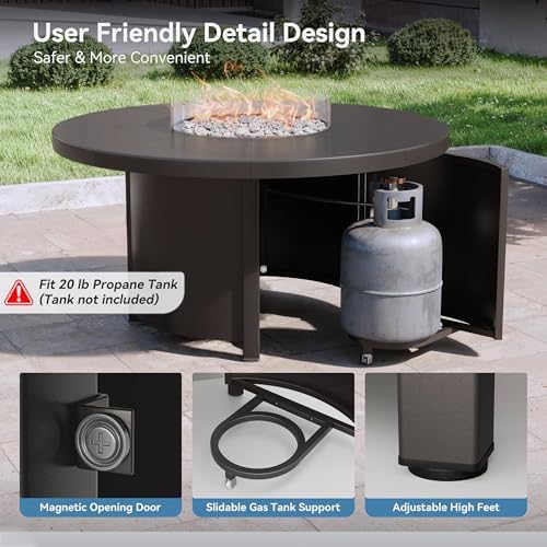 7 Pcs Outdoor Patio Furniture Set with 48"/55000 BTU Outdoor Round Propane Fire Pit Table,Patio Conversation Sets 6 Fixed Chairs No-Slip Cushions and Waterproof Covers,NavyBlue - Image 6