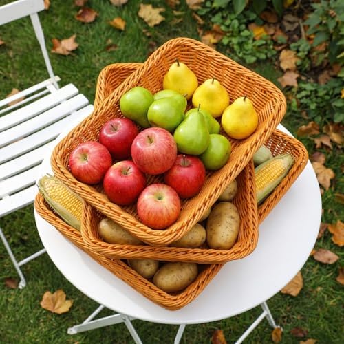 3-Piece Wicker Basket Set, Rectangular Rattan Trays for Serving Bread, Fruit, Vegetables & Snacks - Decorative Display for Kitchen, Restaurant, Home (Multiple Sizes) - Image 7