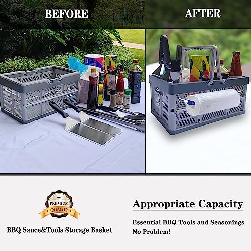 BBQ Caddy Grill Tools Storage Basket with Paper Towel Holder, - Image 4