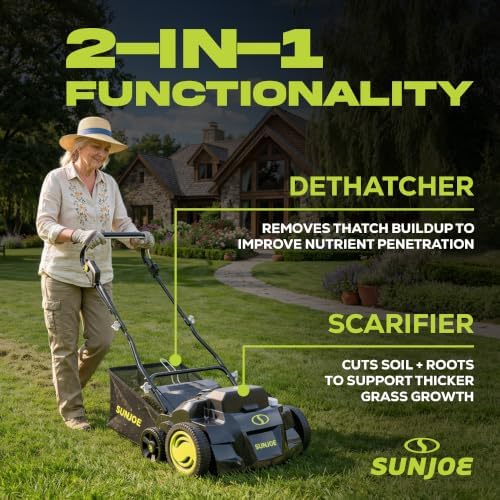 Sun Joe Cordless Scarifier & Dethatcher with 5 Depth Positions & 600W Brushless Motor, 15-Inch Cutting Width - Heavy-Duty Yard Trimmer Machine for Gardening Care and Lawn Maintenance, 24V-X2-DTS15 - Image 2