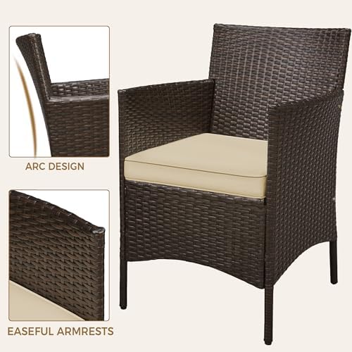 Yaheetech 3 Pieces Patio Porch Furniture Set, Outdoor PE Rattan Wicker Conversation Set with Soft Cushions, Glass Coffee Table & 2 Chairs for Garden/Deck/Courtyard/Poolside, Brown/Khaki - Image 7