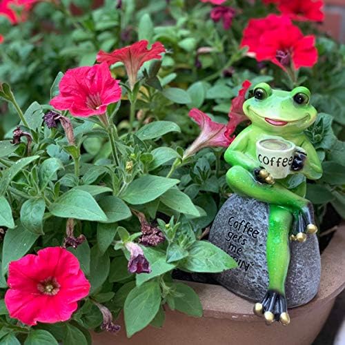 Coffee Frog Statue for Garden Decor, Resin Green Frogs Figurine Outdoor 6" - Image 5