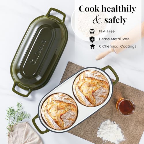 Cast Iron Double Dutch Oven, Mini Enamel Sourdough Bread Pan with Lid - Image 6