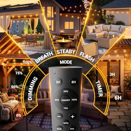 150FT Outdoor String Lights with Remote, Waterproof Patio Lights with 55+2 Shatterproof LED Bulbs,Dimmable Hanging Decor for Backyard Garden Porch Bistro, Timer & 3 Modes,2700K Warm White - Image 2