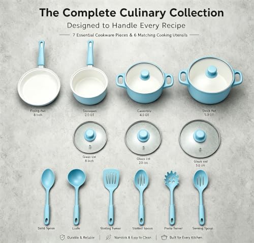 13-Piece Non Stick Pots and Pans Set,Cooking Pan Set,Maifan Stone Coating - Image 5