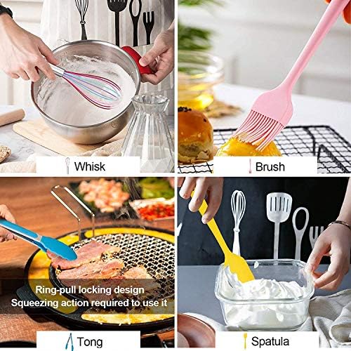 18-Piece Silicone Kitchen Utensils Set, Colorful Non-Toxic Cooking Tools, BPA Free Heat Resistant to 446°F, Safe for Non-Stick Cookware, Spoons Spatula Tongs Whisk Ladle, Dishwasher Safe by TIBLEN - Image 3