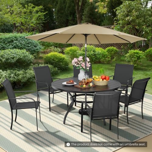 Incbruce 8 PCS Patio Dining Set with Brown Umbrella, Outdoor Dining Set of 6 Textilene Chairs and 53" Round Table with Umbrella Hole for Backyard, Garden, and Poolside (Black) - Image 7