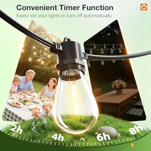 addlon 50FT Outdoor String Lights LED with Remote Dimmable Waterproof - Image 4