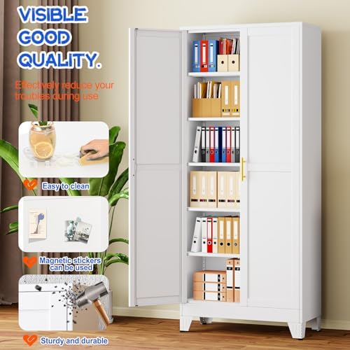 GAIOUS 75''Tall Metal Garage Storage Cabinet,File Cabinet with Door and Adjustable Shelves, Outdoor Steel Tool Cabinet for Home,Office,Warehouse,Garage,White - Image 3