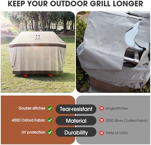 HAMLER Grill Cover 58 Inch, Heavy Duty Waterproof BBQ Covers, Gas Grill Covers Fits Weber Spirit, Weber Genesis, Char-Broil, Nexgrill, Brinkmann, Brown & Beige - Image 5