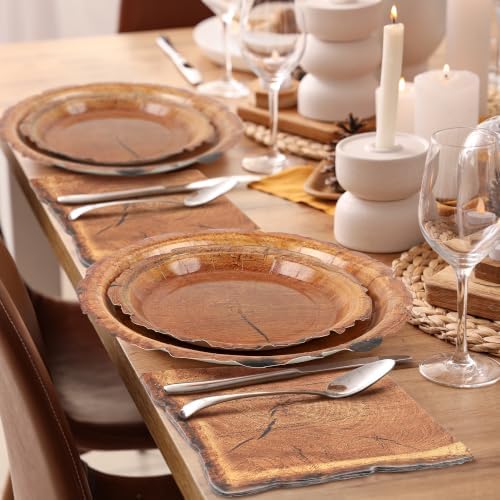 Kochorie 150 Pieces Wood Grain Slice Tableware Set Disposable Paper Plates and Napkins Rustic Wood Party Decorations for Camping Baby Shower Hunting Lumberjack Birthday Party Supplies - Image 6