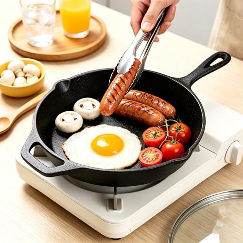 Cast Iron Skillet, Frying Pan for the Stove, Oven, Grill & Campfire (10 inch with Lid) - Image 6