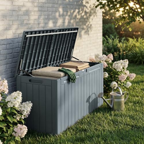 110 Gallon Deck Box Outdoor Indoor Waterproof Storage Box, Gray - Image 2