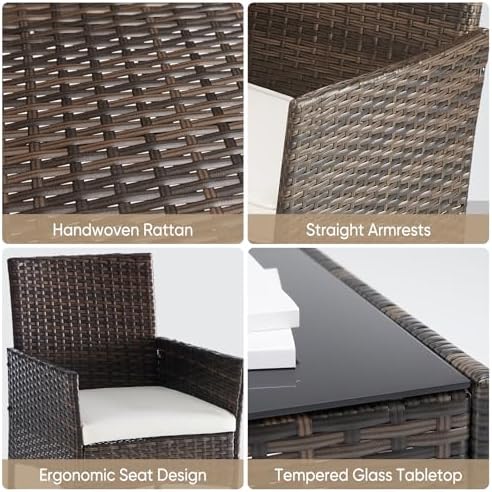 DUMOS 4-Piece Patio Furniture Set Outdoor Wicker Conversation, Brown - Image 6