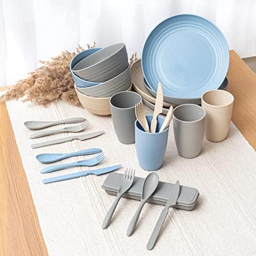 FOODLE Wheat Straw Dinnerware Set - RV, Camping Plates Cups and Bowls Set - Image 7