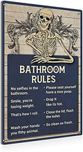 BEASTZHENG Funny Skull Bathroom Rules Metal Tin Sign Wall Decor - Vintage Bathroom Quote Tin Sign for Toilet Restroom Washroom Home Decor Gifts by BEASTZHENG