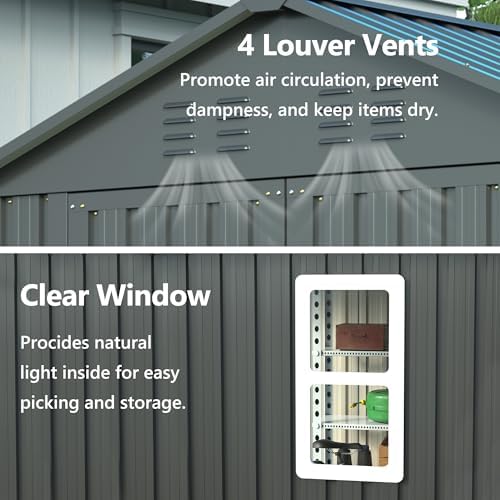 Thanaddo 6x6 ft Metal Outdoor Storage Shed,Metal Steel Utility Tool Shed Storage House with Window and Floor Kit for Backyard Garden Patio Lawn Black - Image 4