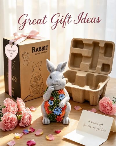 Nacome Solar Bunny Garden Statue - Succulent & 7 LED Lights, Outdoor Decor - Image 2