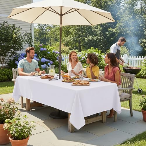 LUSHVIDA Rectangle Outdoor Tablecloth with Umbrella Hole 52x70 Inch White - Image 2