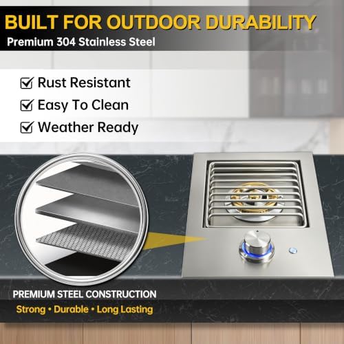 Built-In Single Side Burner for Outdoor Kitchen, 17,500 BTU Natural Gas - Image 5