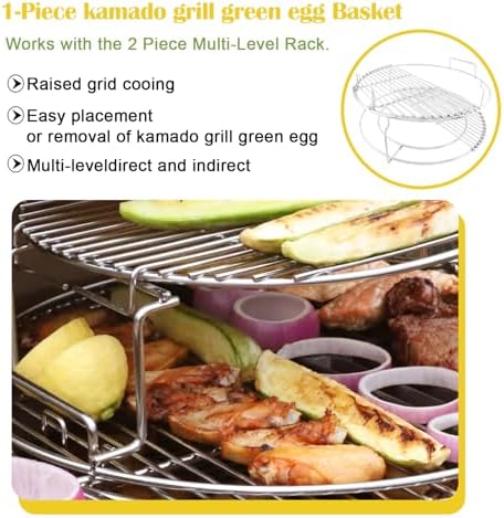 3 Tier 5 Piece Replacement Kit for Large Big Green Egg Accessories,Stainless Steel Grill Stack Rack with Removable Cooking System,BBQ Grill Basket Grill Expander Rack Ultimate Set Fit L BGE - Image 5
