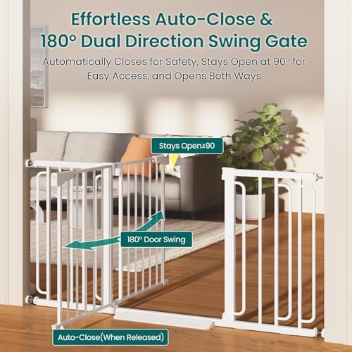 Cumbor 30.4-56.8" Extra Wide Baby Gate, Auto Close Dual Lock Dog Gate White - Image 4