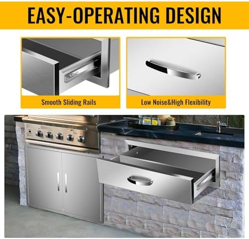 Pull Out Trash Drawer, Lower Sliding Rails Stainless Steel Roll Out Trash Bin Pull Out Tray With Handle For Outdoor Kitchen BBQ Island Grill Station,Single Drawer - Image 3