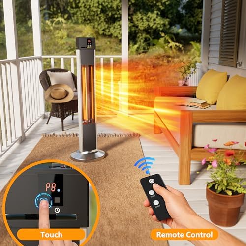 Patio Heater, Outdoor Backyard Garden Porch Infrared Deck Electric heater, Portable Carbon Fiber Freestand with Remote Heater - Image 3