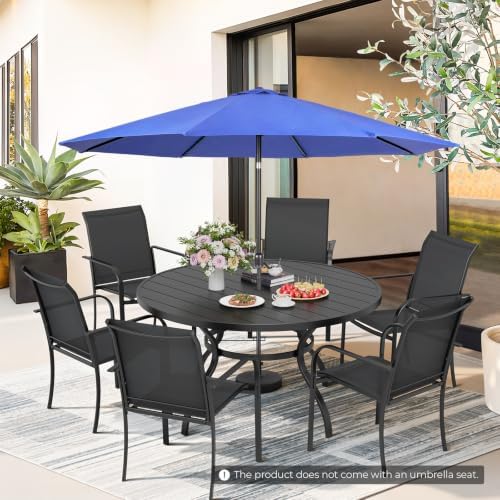 Incbruce 8 PCS Patio Dining Set with Dark Blue Umbrella, Outdoor Dining Set of 6 Textilene Chairs and 53" Round Table with Umbrella Hole for Backyard, Garden, and Poolside (Black) - Image 2