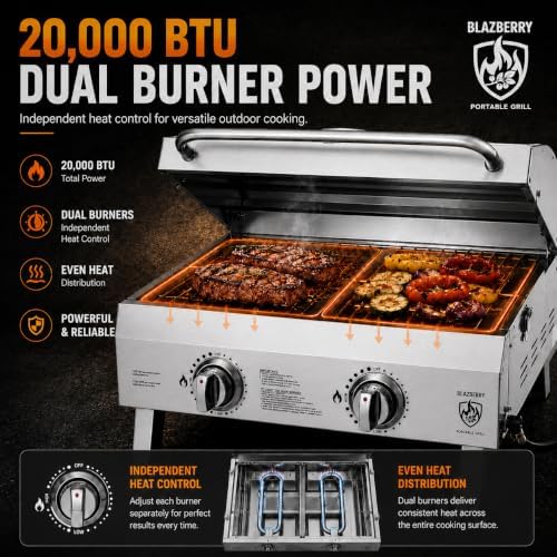 2-Burner Portable Propane Grill, 20,000 BTU Tabletop Gril - Image 2