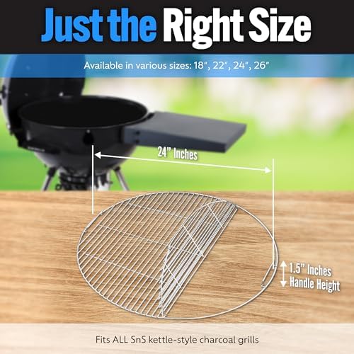 SnS Grills Slow ‘N Sear EasySpin Charcoal Grill Cooking Grate - Compatible with Weber and Other Grills, 2-Zone Stainless Steel Hinged Replacement - Tailgating & Backyard Cooking - 24” Inches - Image 2