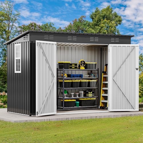 DWVO 9' x 4' Outdoor Storage Shed with Windows & Lockable Double Doors - Image 2