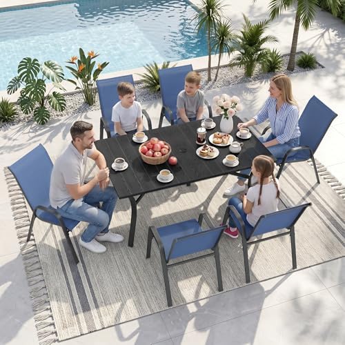 Outdoor Dining Set for 6, Metal Table and Stackable Chairs - Image 3