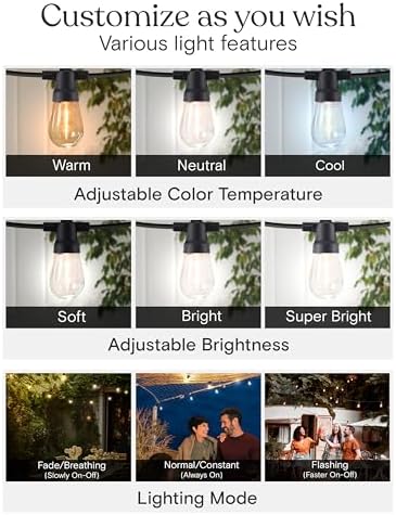 Brightech Ambience Pro 27-Ft Solar String Lights for Outside - Super Bright Remote Control Color Adjustable Outdoor String Light - Commercial Grade String, Waterproof LED for Patios, Camping, 12 Bulbs - Image 6