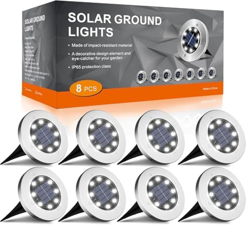 INCX Solar Lights Outdoor Waterproof, Cold White, 8 Pack Ground Lights by INCX