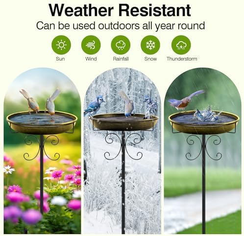 Daoeny 35In Metal Bird Bath for Outside, Vintage Bird Bath Bowl, Detachable Birdbath & Birdfeeder with 5 Prongs Base Stake, Bird Baths for Outdoors Garden Yard Lawn Decor (Antique Golden) - Image 5