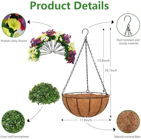 2 Set Artificial Hanging Flowers with Basket for Outdoor Decor - Image 4