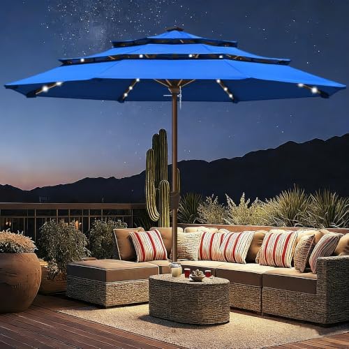 EliteShade USA 10-Year-Non-Fading 10ft 3-Tier Market Patio Umbrella, Commercial Table Umbrella with 80 Solar LED Lights, Crank Open, Windproof & UPF 50+ UV Protection for Garden, Deck, Pool, Backyard, No Tilt, Royal Blue - Image 3