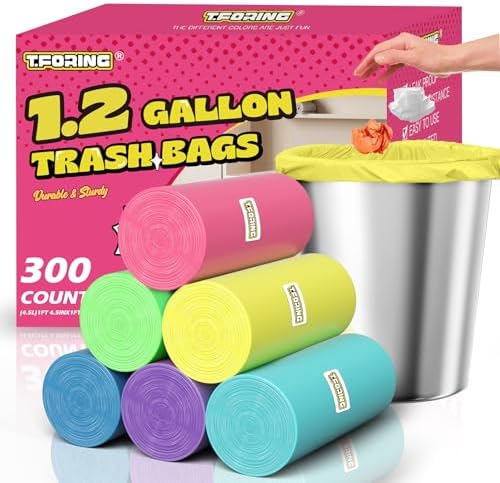 Mini Trash Bags 1.2 Gallon Unscented, 0.82 Mil, Colored,300 Count by TFORING%C2%AE