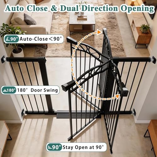 Fairy Baby 76.4"-81.8" Extra Wide Baby Gate for Stairs Doorways, Pressure Mount Pet Gate Auto Close Safety Child Gate, Long Large Dog Gate Indoor for House, 77 78 79 80 81 Inches Wide, Black - Image 5