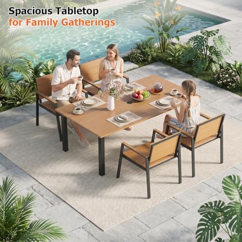 LazySunsets Outdoor Dining Set with Umbrella Hole (Gray/Teak, 5 Piece) - Image 3
