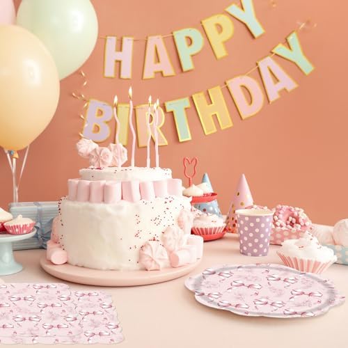 40Pcs Pink Bow Floral Paper Dessert Plates and Napkins Bow Coquette Disposable Tableware Set for Tea Party Galentine's Day Bridal Shower & Wedding Party Decorations, 20 Guests - Image 5