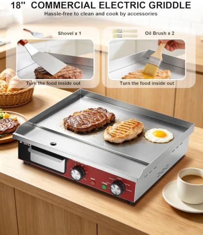 18" Commercial Electric Griddle with 5 Minute Reminder Timer, 1500W - Image 2