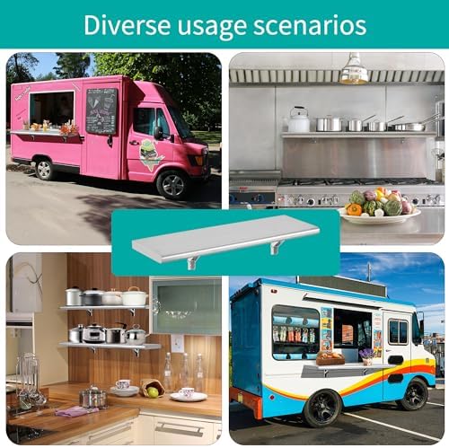 Concession Shelf 48"L x 12"W，22 gauge ASTM 304 Stainless Steel Folding Serving Food Shelves ，Wall Mount Shelving , Stainless Steel Shelf For Food Truck, grill area,BBQ working table, Restaurant .NSF - Image 5