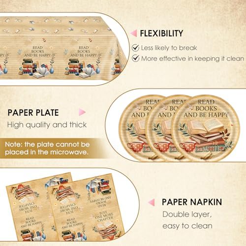 41Pcs Book Themed Party Decorations Vintage Book Club Theme Birthday Supplies Library Reading Theme Plates Napkins Tablecloth,for Library Party, Birthday, Engagement Party Decorations, Serves 20 - Image 3