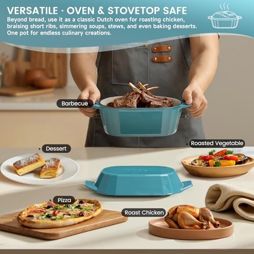 Enameled Cast Iron Dutch Oven for Bread Baking – 3QT Oval Round Heavy Duty Bread Pan with Lid, Non-Stick Ceramic Coating,Loaf Cast Iron Bread Oven for Sourdough, Baking, Roasting, Braising, Stovetop & Oven Safe - Image 6