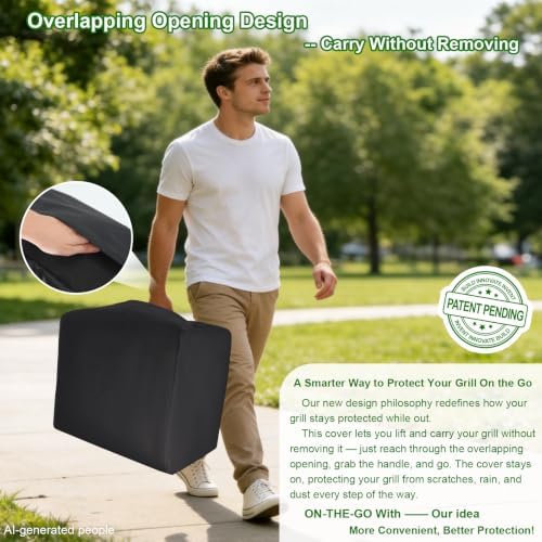 24" Walk-with Portable Tabletop Grill Cover with Overlapping Opening for Carry Without Removing, Waterproof 600D BBQ Grill Cover for Cuisinart CGG-306, Royal Gourmet GT1001, Pit Boss 75275 - Image 2
