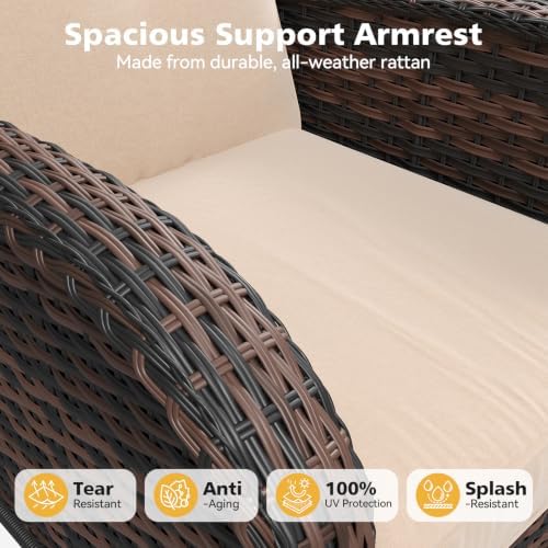 Aoxun 5 Piece Outdoor Patio Furniture Set with Coffee Table, Outdoor Patio Furniture Sets with High Back Swivel Rocker Chairs, Outdoor Sofa Set with Ottoman for Backyard & Garden, Beige - Image 6