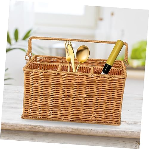 Brown Imitation Rattan Cutlery Holder, Kitchen Utensil Organizer Basket - Image 7