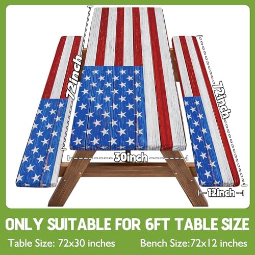 Picnic Table Cover with Bench Covers Waterproof Rectangle Tablecloth Camping Essentials Supplies Rv Travel Gear Must Haves Accessories Fitted Table Cloth Outdoor Road Trip Camper Gifts American Flag - Image 2